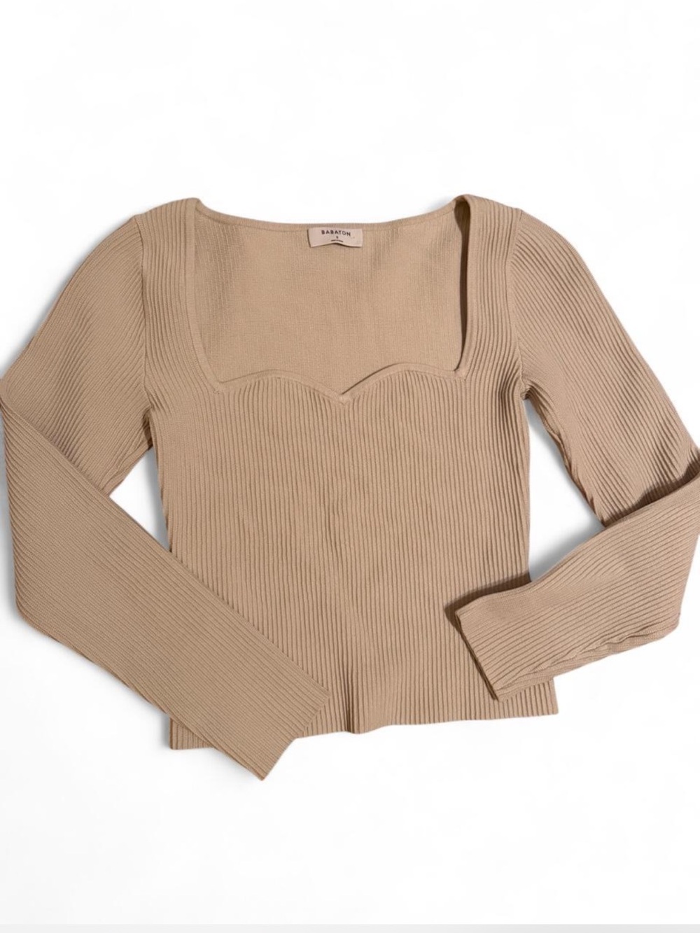 Babaton Ribbed Square Sweetheart-Neck Long Sleeve Top